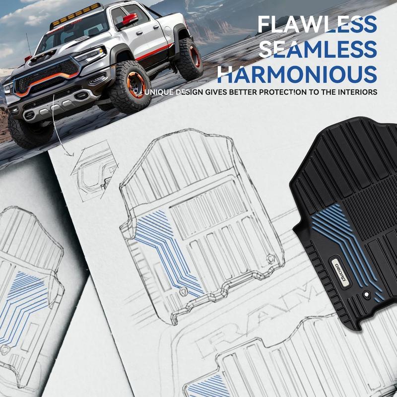 OEDRO Floor Mats Car Accessories for 2019-2024 Ram 1500 Classic Crew Cab/2013-2018 Dodge Ram 1500/2500/3500/2019-2024 Ram 1500 Classic (NOT for New Body) with 1st Bench Seats, Full Set Liners, Black TPE All-Weather Car Rug Truck Vehicle Protector Outdoorf