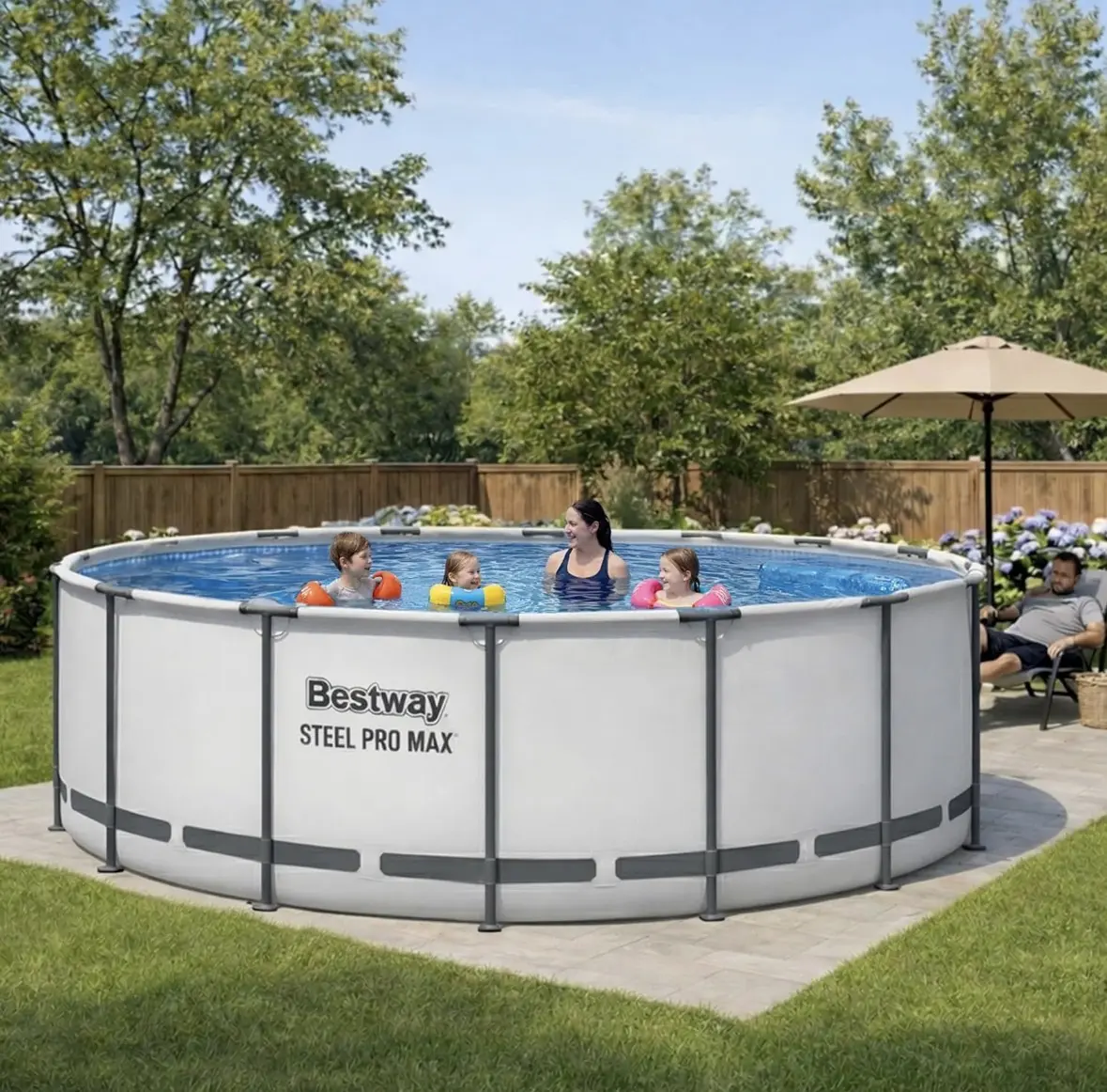 Bestway Steel Pro MAX Round Inflatable Swimming Pool for Home Garden Use