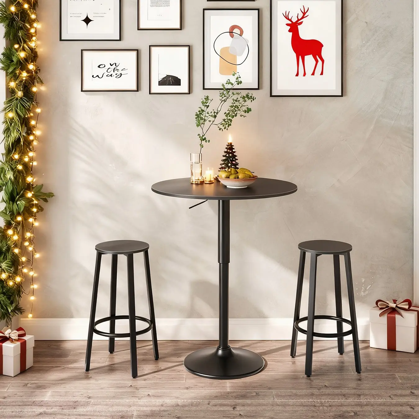 HOOBRO Height-Adjustable Round Bar Table 27-35.4 Inches(ONLY TABLE), Cocktail Table with Sturdy Base, Modern Style Pub Table, Easy to Assemble, Suitable for Small Space, Black