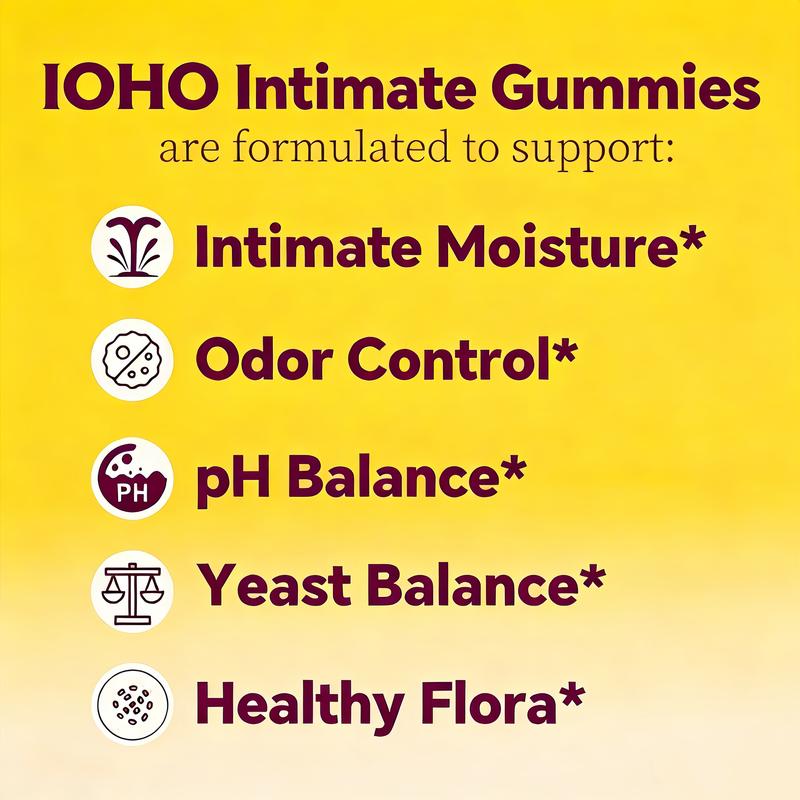Women's Probiotic Gummies with Slippery Elm & Prebiotics for pH Balance & Intimate Moisture 60 Hawaiian Pineapple Flavored Counts-IOHO