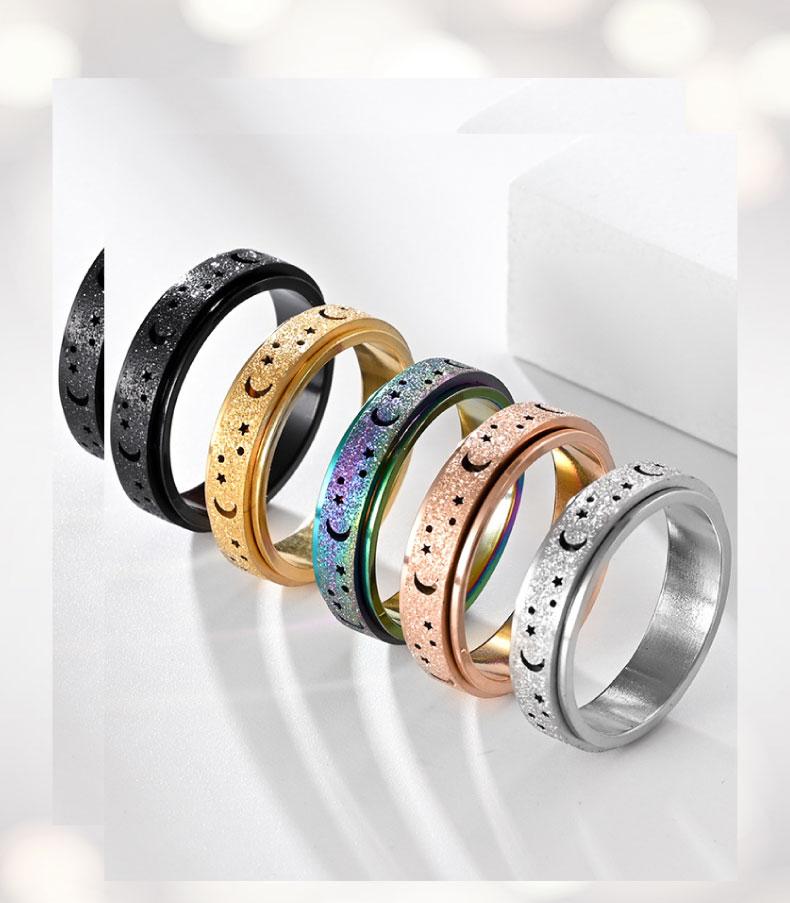 GGIRL Stainless Steel Fidget Rings for Anxiety for Women Men Charm Frosted Moon Star Spinner Ring 6mm Multi-colour Ring Thumb Ring Size 6-12 Stress Relieving Elegant Design Durable Material,Ideal Creative Daily Jewelry Gift
