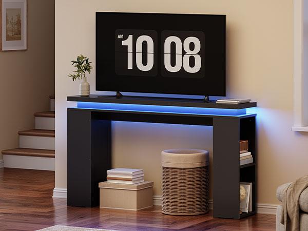 HOOBRO 47.2"  LED Console Table, Narrow Entryway Table with Floating Tabletop, Behind Couch Sofa Table for Hallway, Living Room, Adjustabl Side Shelves, Black