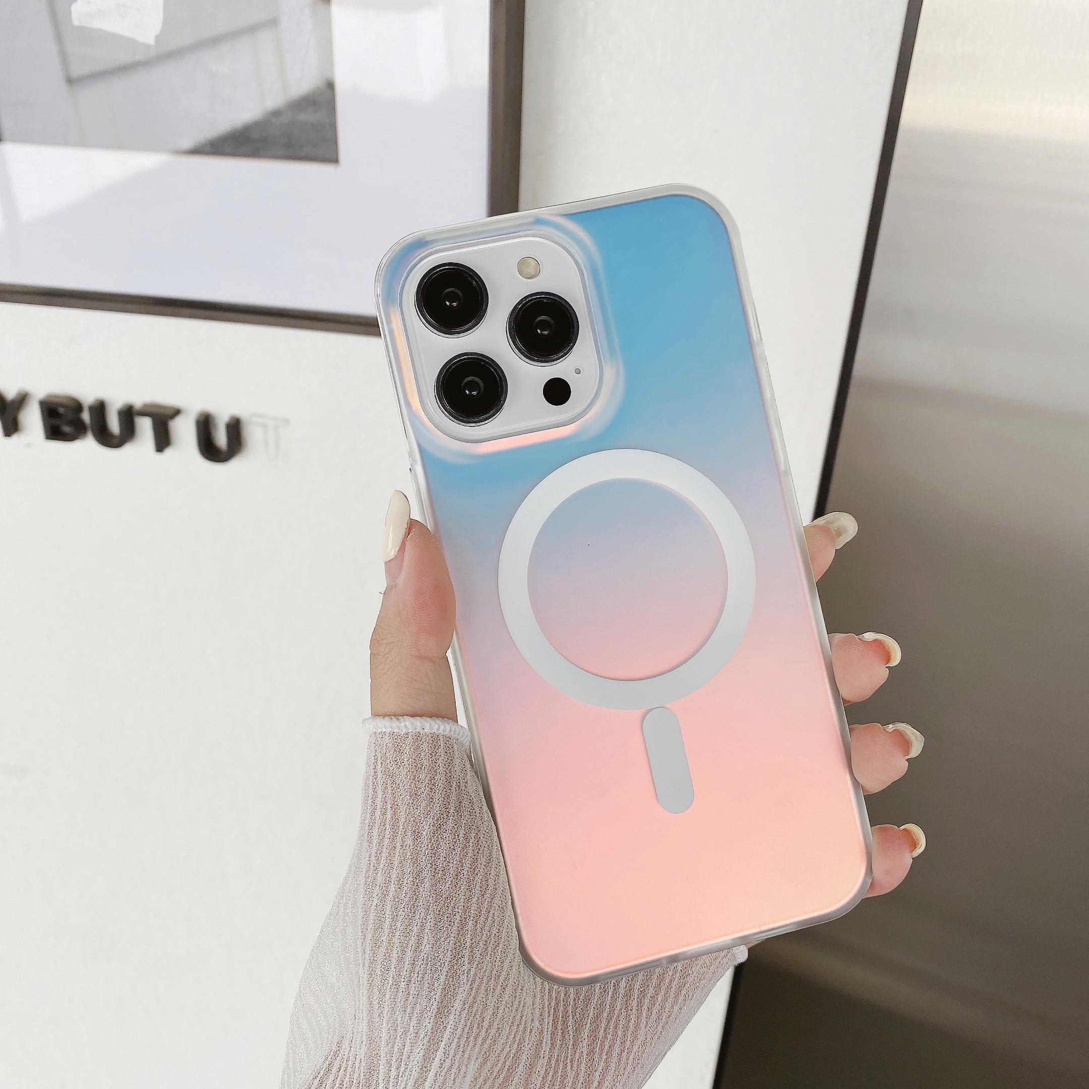 Caseethy Holographic Iridescent Rainbow Phone Cases for iPhone 17 Pro Max, 13,14,15,16 Wireless Shockproof Magnetic Protective With Magsafe