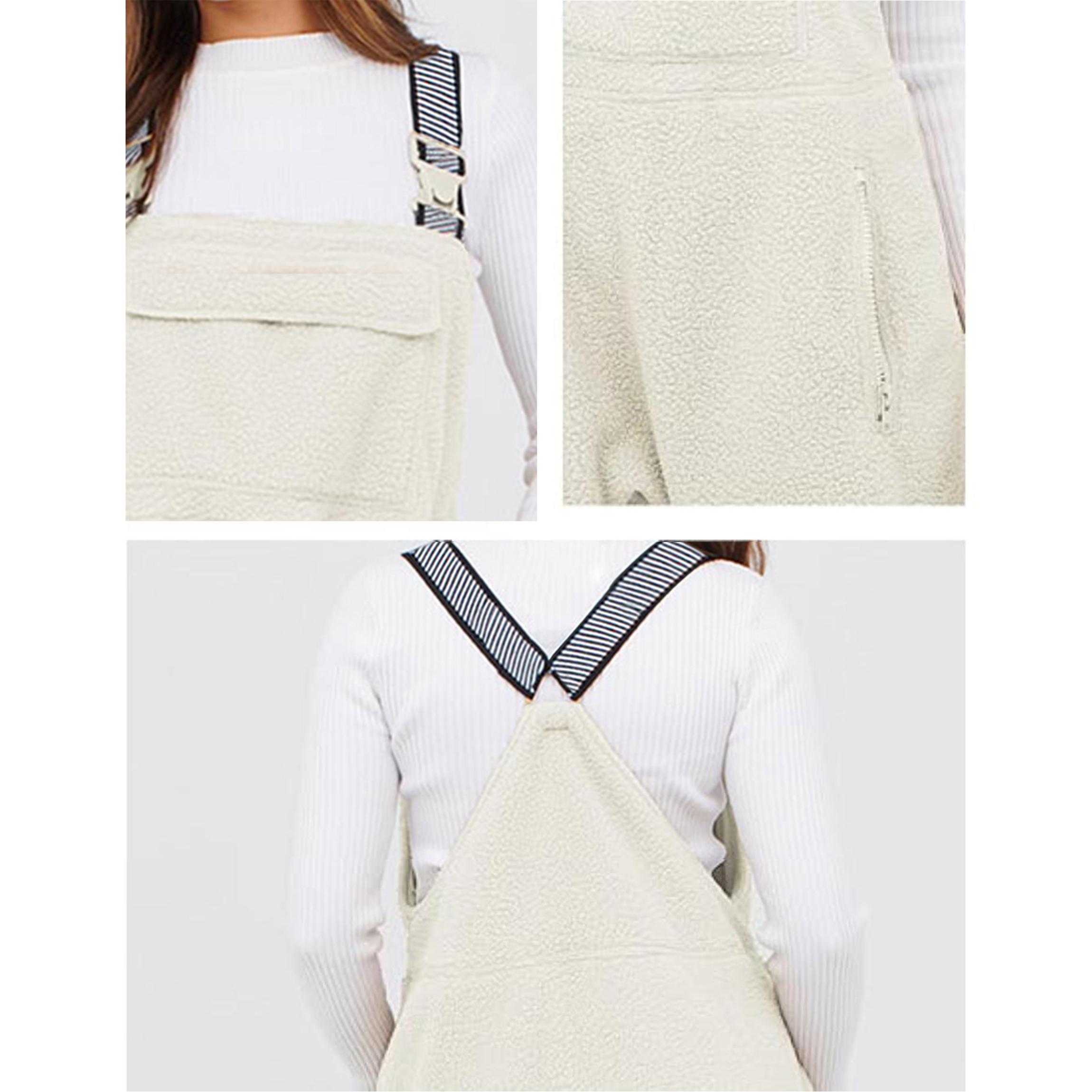 Buenoble Women's Fuzzy Fleece Overalls Winter Bib Pants Loose Fit Adjustable Strap Jumpsuit Warm Teddy Sherpa Romper Loungewear Streetwear SpringStatements