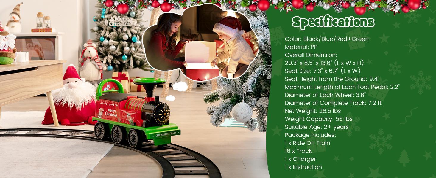 Costway 6V Electric Ride on Train with 16 Track Pieces, Toddler Ride-on Train Set with Flashing Light, Storage Seat & Anti-tilt Device,Playable Without Tracks, Gift for Boys Girls,Christmas Festival Gift Black Friday Cyber Monday