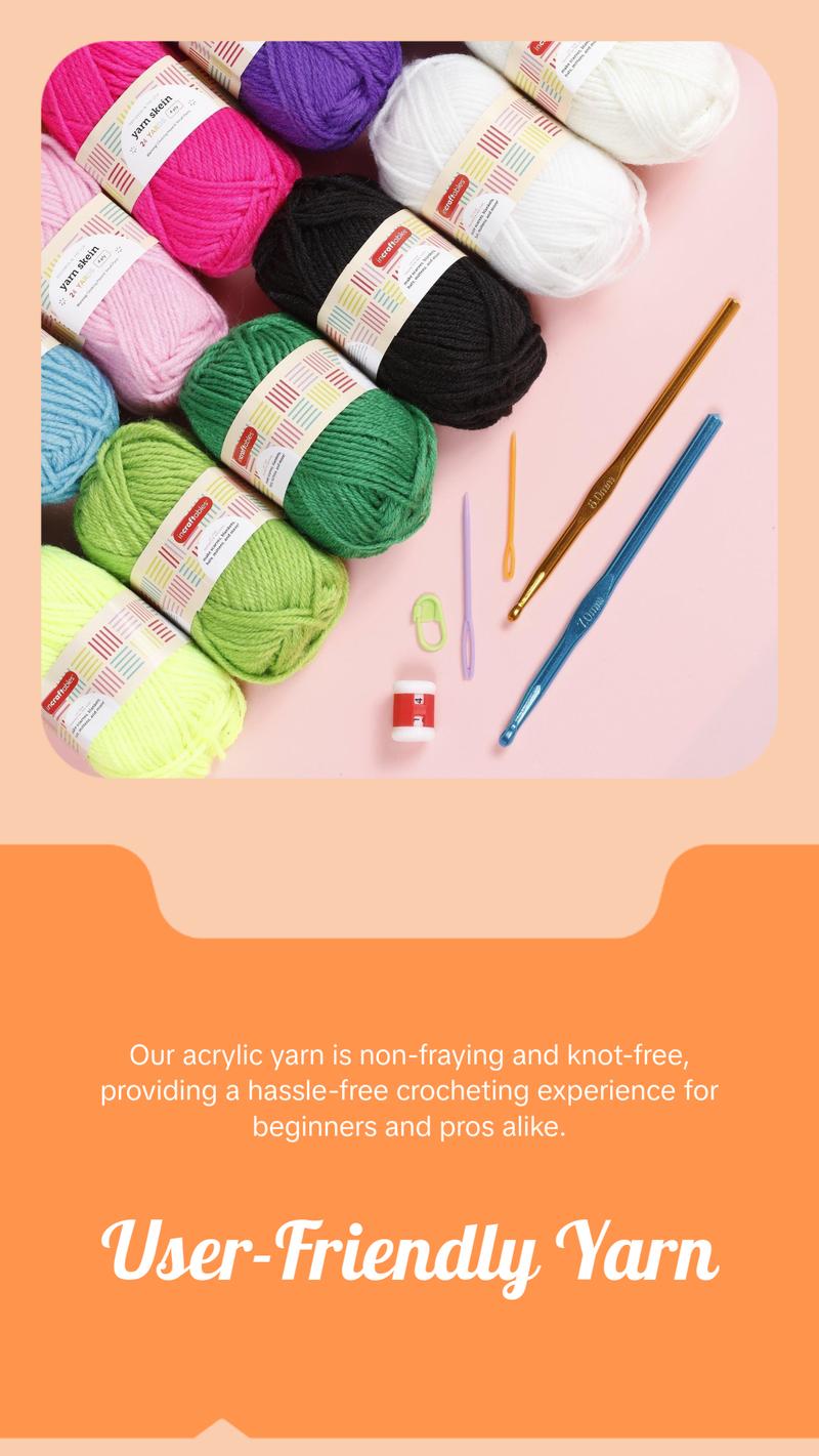 Incraftables Assorted Acrylic Yarn Skeins Set. Crochet Yarn Set w/ 18pcs Skein Bundle (22 Yards), Crochet Hooks, Needles, Stitch Markers & Bag. Yarn Variety Pack Kit for Amigurumi & Crocheting Project