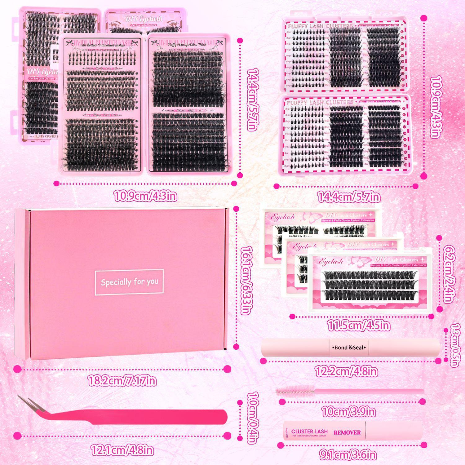 2080Pcs Fluffy Lash Clusters Kit Manga/Cat Eyes/Natural/Dense/Thick/Dramatic/Bottom Lashes Eyelash Clusters 9-18mm 30D 40D 80D 100D DIY Lashes Cluster Eyelash Extensions Kit Individual D Curl False Eyelashes with 2 Bond&Seal 2 Remover 2 Tweezers 5 Brushes