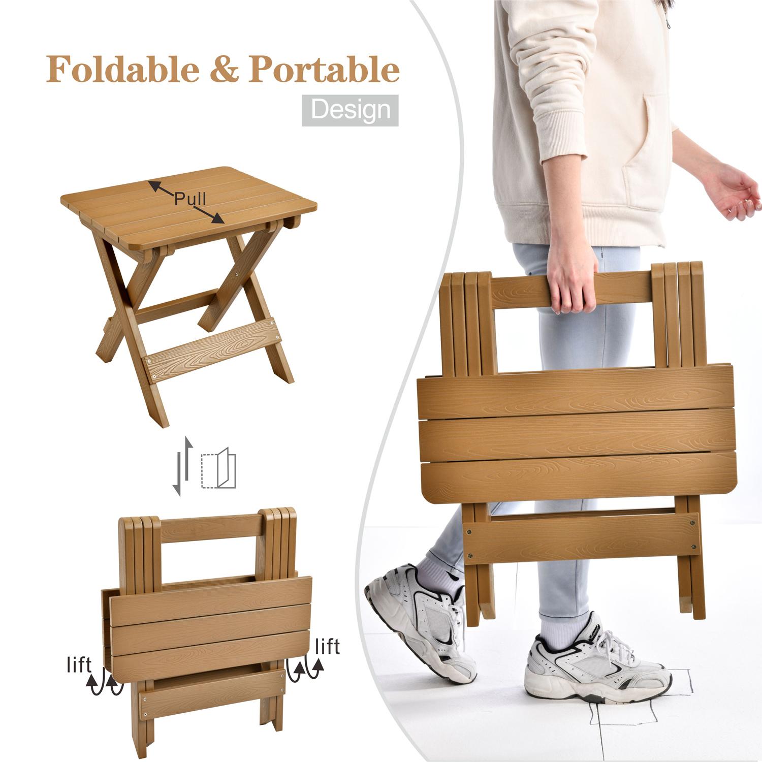 ALLWEX Outdoor Adirondack Chair & Side Table Set, HDPE Weather-Resistant High-Back Armchair, Folding Table with Wood Grain Finish for Garden, Deck