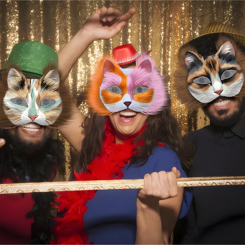 35 DIY Therian Mask Kit - 6PCS White Cat Animal Masks with Furs, Eye Mesh, 12-Color Paints, Whiskers & Brushes for Creative Cosplay Halloween Masquerade Party