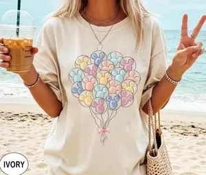 Adults and Youth Coquette Bow Balloons Mickies Head Watercolor T-shirt, Balloons Tee, Family Matching Shirt, WDW Vacation Trip Shirt