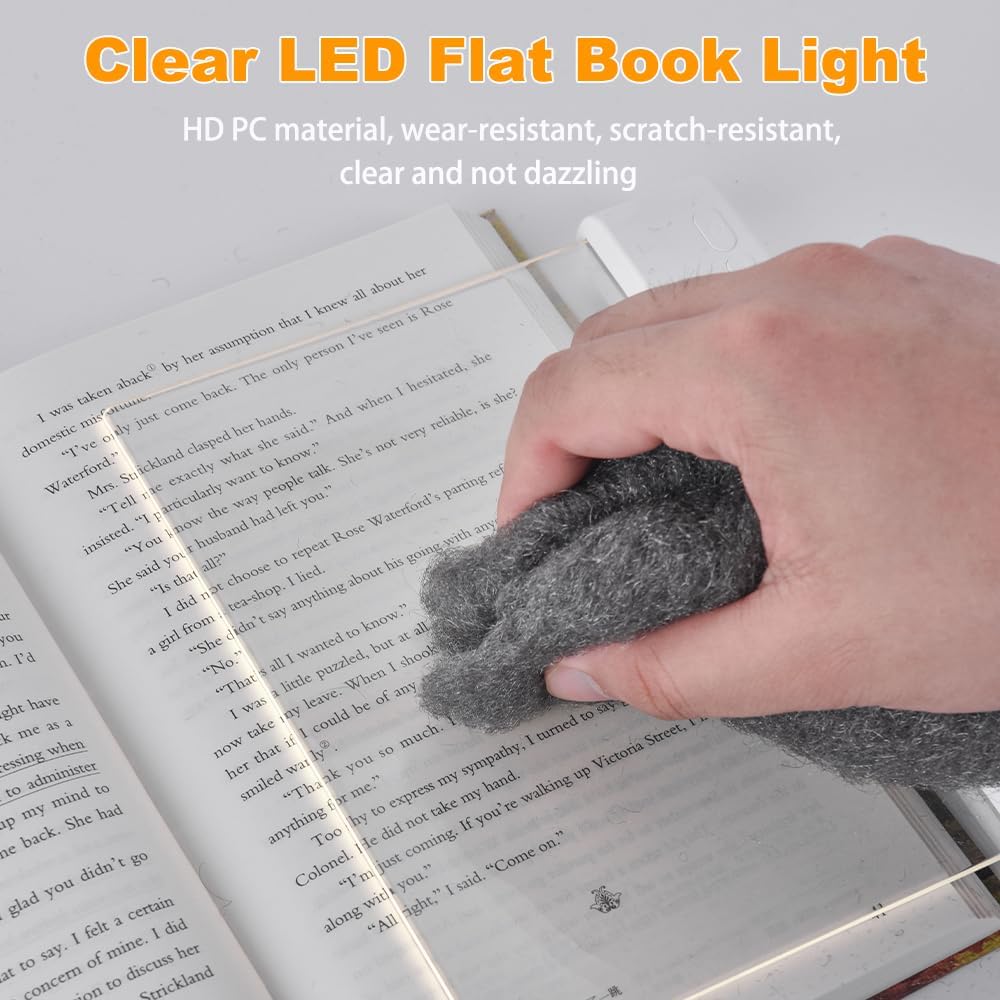 Flat Book Light, Rechargeable Clear LED Smart Reading Light with  Timer, Dimmable Full Page Panel Plate Lamp, Eye Protection, Portable Flat Reading Light for Bedside, Travel, Study