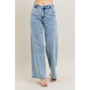 Judy Blue Acid Wash High Waist Wide Leg Jeans with Skewed Inseam