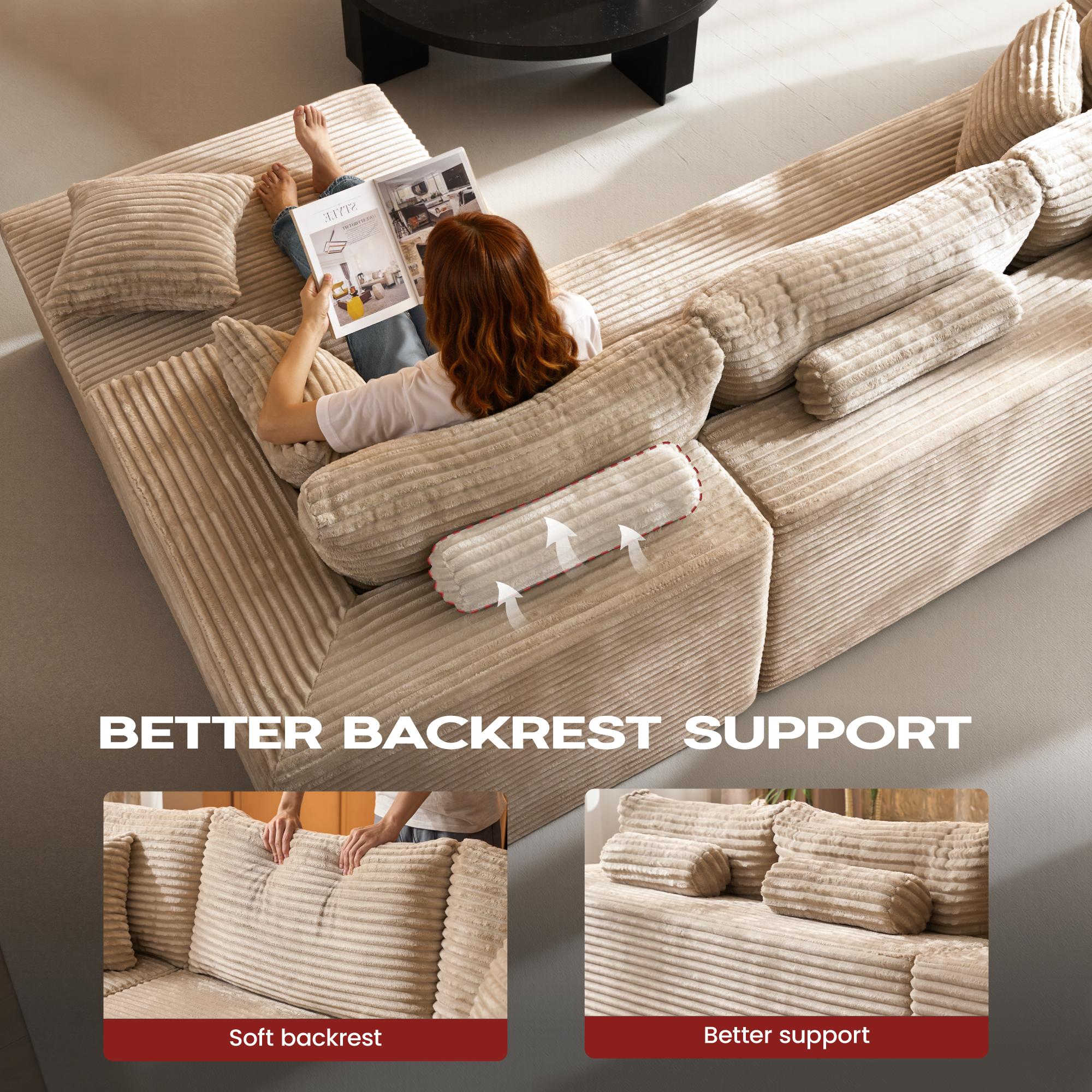 【2 Packages Shipping】Ovios 108" Sectional Cloud Couch with Ottoman for Living Room, Modular L Shaped Sofa with Plush Corduroy, Big Boneless Couches Set with Fluffy Memory Foam, Stupendous U Shaped Sofas with Chaise - No Assembly Required 【2 Packages Shipping】Ovios 108" Sectional Cloud Couch with Ottoman for Living Room, Modular L Shaped Sofa with Plush Corduroy, Big Boneless Couches Set with Fluffy Memory Foam, Stupendous U Shaped Sofas with Chaise - No Assembly Required