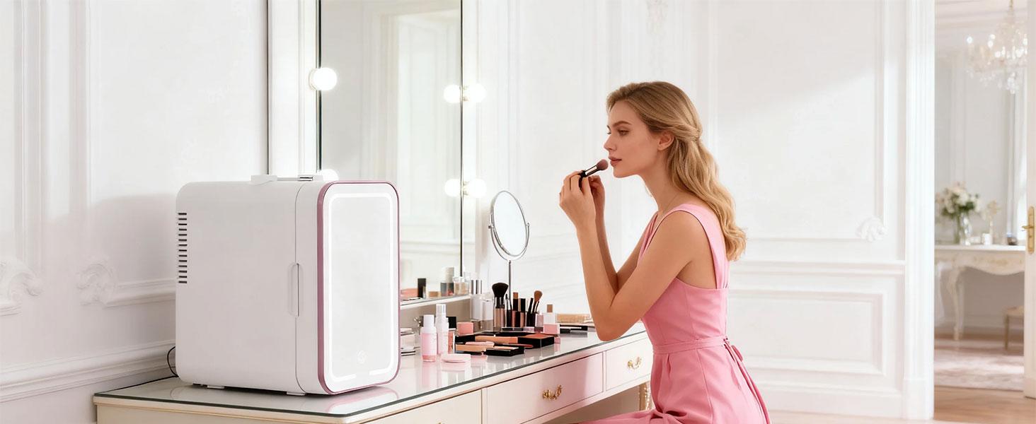 Mini Fridge for Bedroom, 6L Skincare Fridge with LED Mirror, Portable Cooler & Warmer for Dorm, Office, Makeup & Cosmetics, White Compact Quiet Design Mini Fridge for Bedroom, 6L Skincare Fridge with LED Mirror, Portable Cooler & Warmer for Dorm, Office, Makeup & Cosmetics, White Compact Quiet Design
