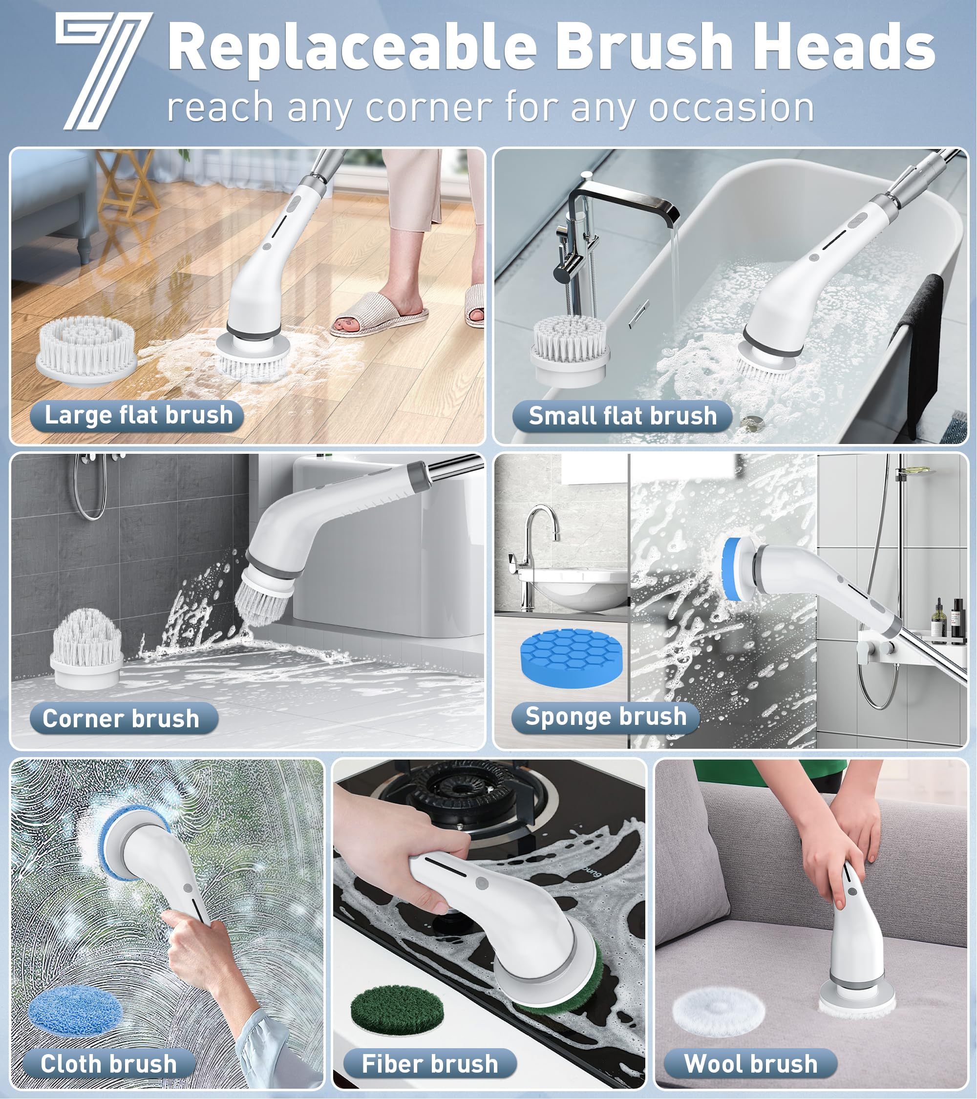 Electric Spin Scrubber Upgraded Cordless Shower Spin Scrubber Kit with 8 Replaceable Brush Heads 3 Adjustable Extension Handle Dual-Speed IPX7 Waterproof LED for Bathroom Kitchen Toilet Window Pool Car 2026 Spring Glow Up Multi-purpose Cleaning Kit Electric Spin Scrubber Upgraded Cordless Shower Spin Scrubber Kit with 8 Replaceable Brush Heads 3 Adjustable Extension Handle Dual-Speed IPX7 Waterproof LED for Bathroom Kitchen Toilet Window Pool Car 2026 Spring Glow Up Multi-purpose Cleaning Kit