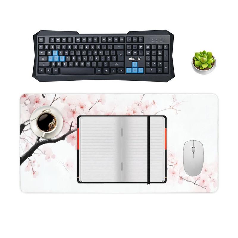 Cherry Blossom Pattern Mouse Pad, Large Gaming Mouse Pad, Non Slip Rubber Base Mousepad with Stitched Edges, Desktop Keyboard Pad for Home Office