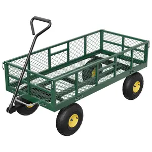 Garvee Heavy Duty Garden Dump Cart with Removable Sidewalls, 900 LBS Capacity Steel Dump Wagon, 180° Swivel Handle, 10-Inch Tires, Utility Yard Cart Wheelbarrow for Backyard and Farm Use, Green