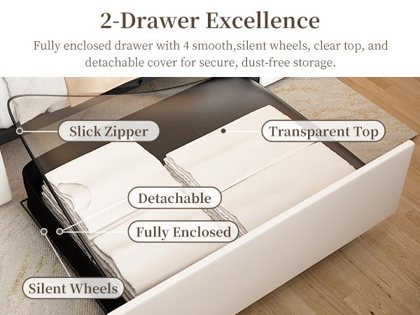 Sibeds Full LED Galaxy Bed Frame Set, Modern Smart Upholstered Platform Bed with Storage Drawers, Crystal Button Tufted Headboard, Solid Slat Support, Noise-Free, No Box Spring Needed, PU & Velvet, Black/White/Gray/Beige