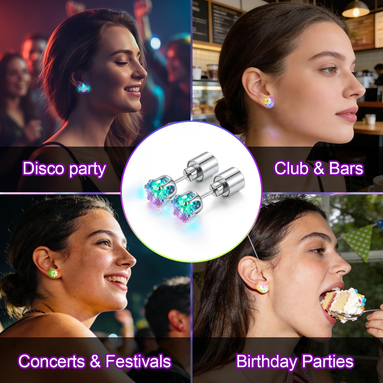 SGGUI LED Earrings,1 Pair Glowing Diamond Crown Pendant Earring for Women and Men,Unisex LED Studs Earrings Party Flashing Blinking Stainless Steel Earring -  Gifts for Women Men Girlfriend Boyfriend