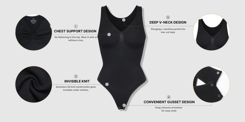 Shapellx Seamless V-Neck High-Cut Leg Design Thong Bodysuit Comfort Smooth Womenswear Tops Sales