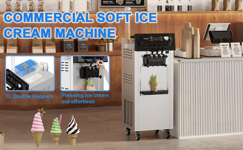 【GARVEE】Commercial Soft Ice Cream Machine 3 Flavors Clean Led Panel Perfect for Restaurants Snack Bar Supermarkets 2200W