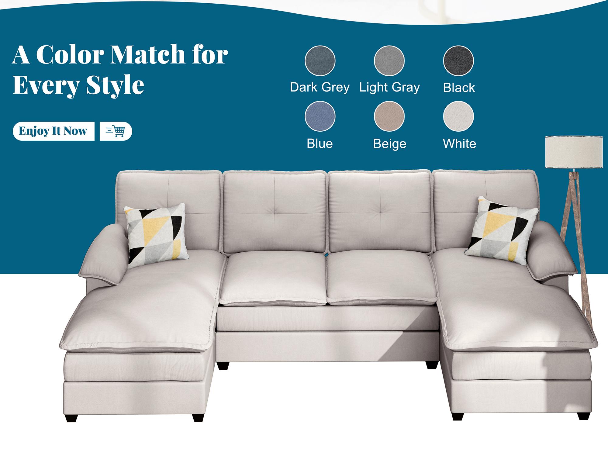 Walsunny 110" Sectional Sofa Couch, U-Shaped Sofa Sleeper with Thick Cushion & Soft Backrest,4 Seat modular Sofa new Couch for Living Room,wayfair