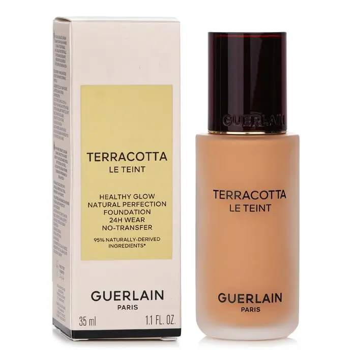 Guerlain Terracotta Le Teint Healthy Glow Cosmetic Foundation - 24H Wear, No Transfer, Oil-Free, Flawless Buildable Matte Coverage, Concealer Benefits, #4N Neutral, 35ml/1.1oz