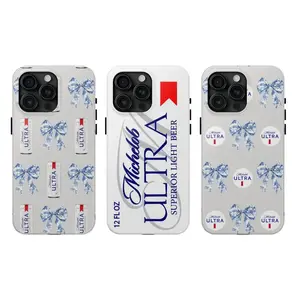 Couple Michelob ULTRA White - Blue Coquette Bow Tough Phone Case, iPhone 16/15/14/13/12/11/X/8 Pro Max Plus Mini Accessories