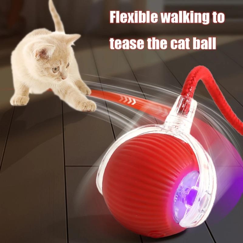 Interactive Cat Toy, Chirp And Motion Activated Cat Rolling Toy, Used for Indoor Cat Red LED Light Ball Rolling Quickly, Can Be Used On The Carpet.christmas gifts