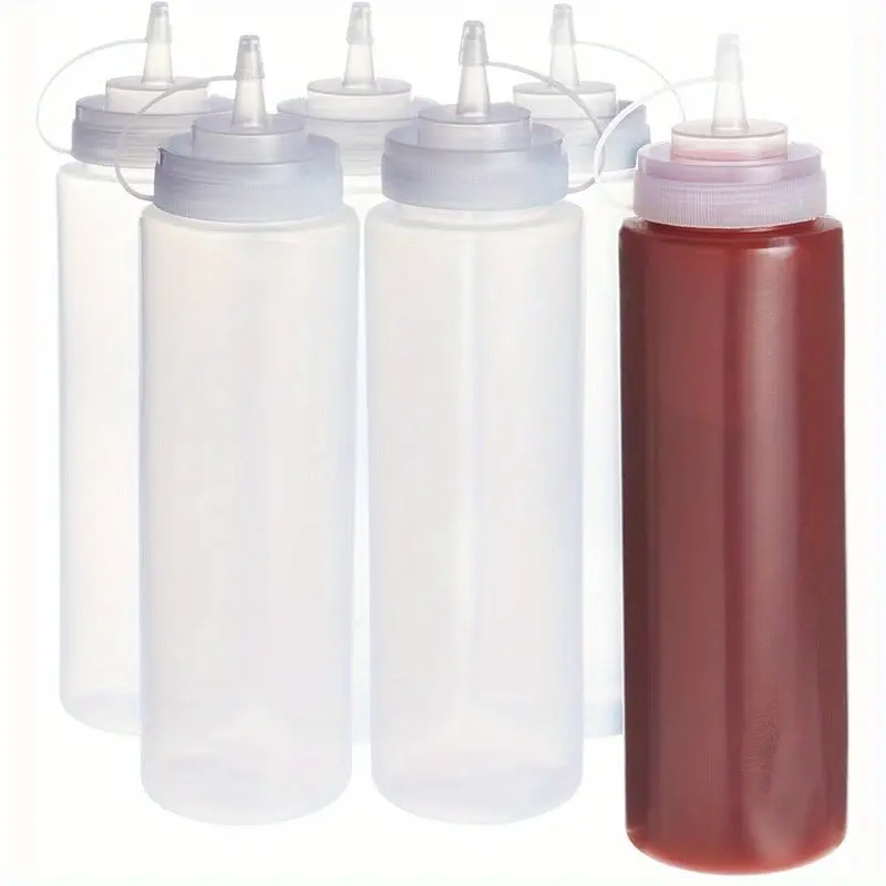 6pcs BPA-Free Transparent Flip-Top Plastic Leak-Proof Squeeze Seasoning Bottles - Quick Rinse Clean Kitchen Gadgets, BBQ-Ready Control for Food Trucks, Cooking, DIY Crafts