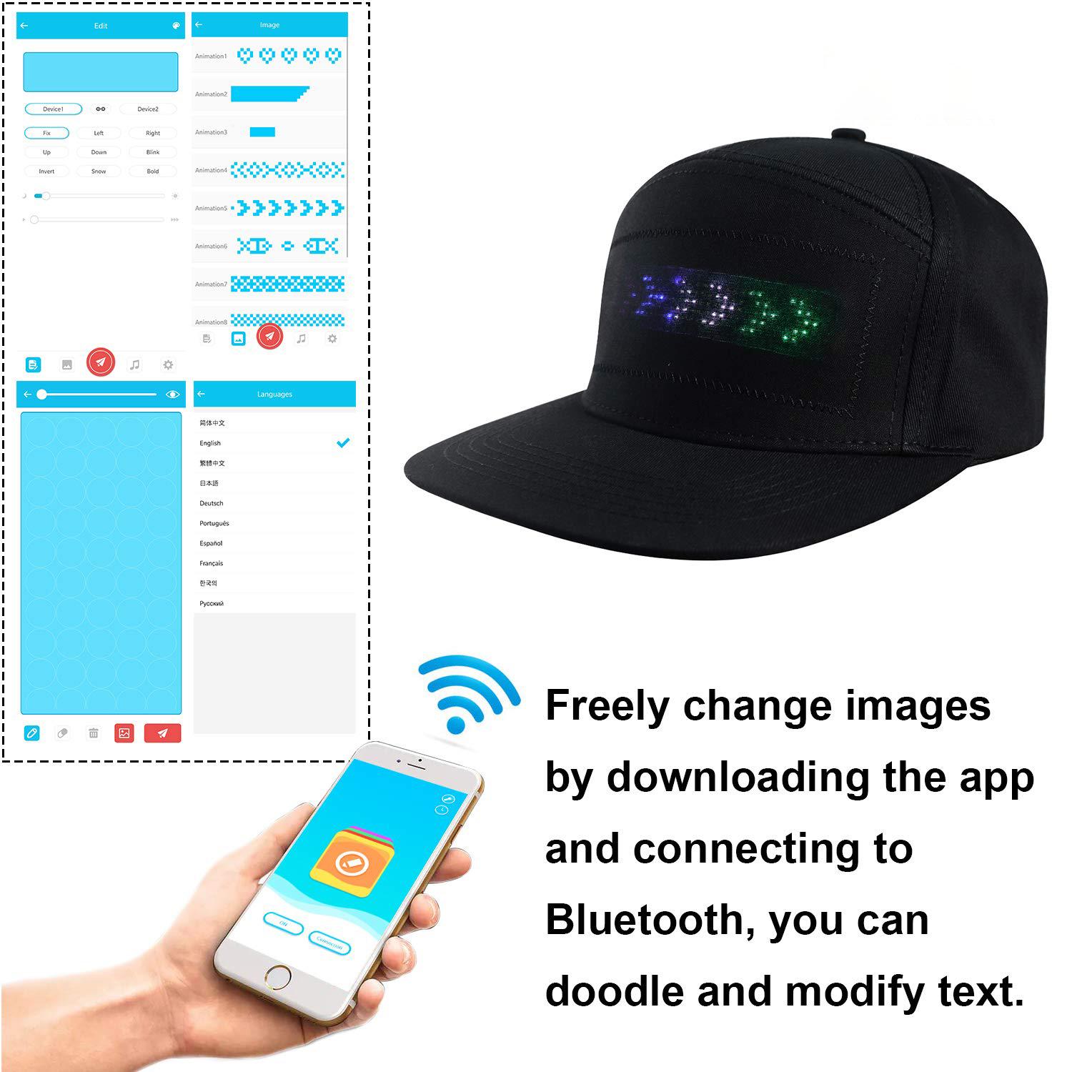 YOYOWAY LED Rolling Display Hat Customized Gif Picture And Text Bluetooth App Controlled Detachable Led Display Baseball Cap BlackFriday High-Quality Materials & Versatile Use