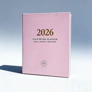 2026 90-Day Spiral Planner, Elegant Pink with Gold Accents, Hardcover Daily Organizer Notebook, 8×9.6 Inches, Spiral Bound, Pink Gift Box Packaging