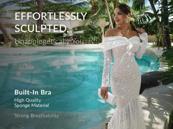 Curvysweet Off Shoulder Mermaid Dress for Women Elegant Lace Design High Stretch Fabric Fitted Shaping Perfect for Weddings Parties and Formal Occasions Summer Style