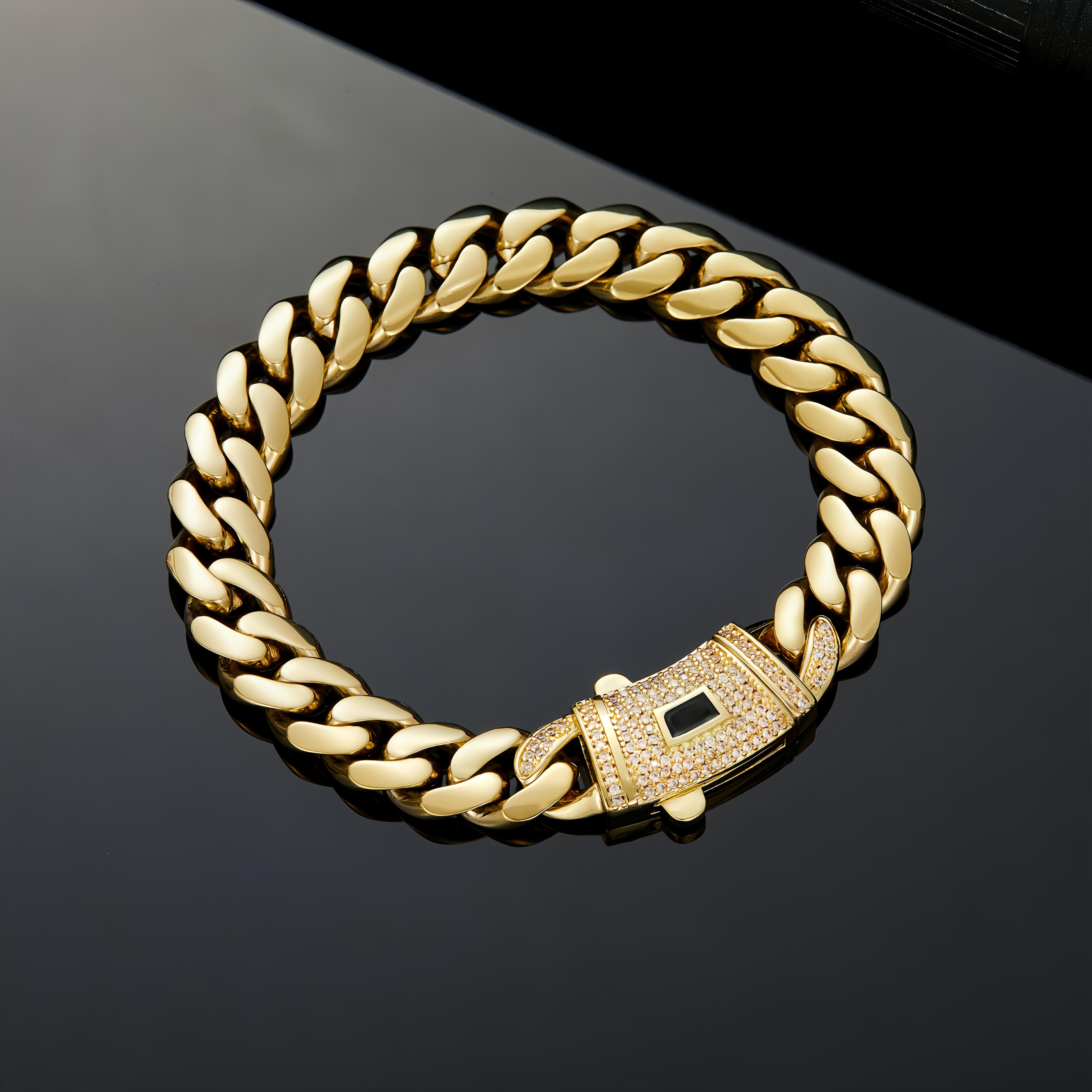 【Zircon model】14K gold-plated Cuban necklace.The new  craftsmanship and classic white stone inlay design are dazzling.Miami Cuban necklace combines tradition and fashion.The best gift for him/her.6mm/8mm/10mm/12mm/14mm are available.