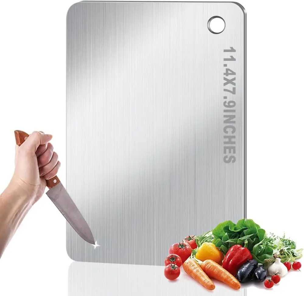 Small Double-Sided Sturdy Lightweight Metal Chopping Board for Kitchen - Non-Porous, Durable for Meat & Vegetables