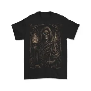 Graphic tee Men'S Gothic Grim Reaper Skull Graphic T-Shirt 100% Cotton, Short Sleeves, Loose Fit, Heavy Metal Style, Black Gothic Print, Casual Men'S T-Shirt for All Seasons, gifts for him Streetwear Crewneck
