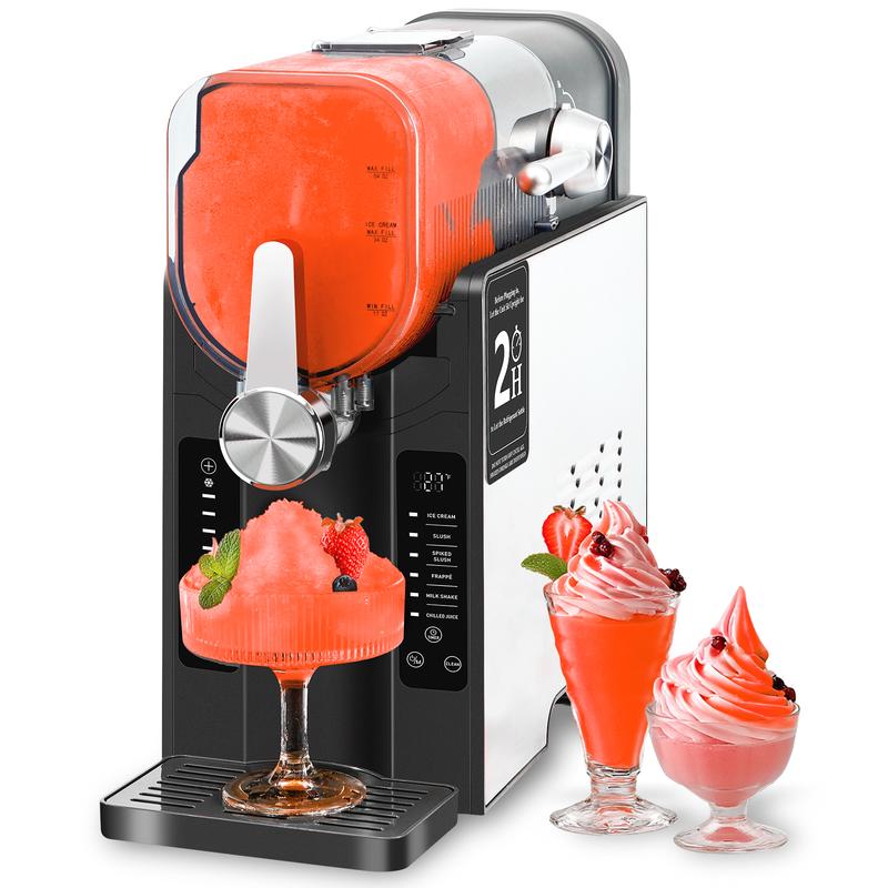 Slushie Machine 54oz Capacity With 6 Preset Settings: ICE CREAM, SLUSH, SPIKED SLUSH, Frappe, MILKSHAKE, AND CHILLED JUICE. Auto-Clean, Intelligent Interface With Digital Display And Stainless Steel