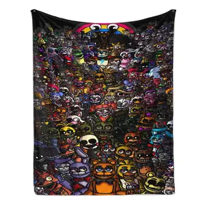 Five Nights at Freddy's Character Collage Flannel Blanket Horror Game Throw with All Animatronics Cast – Ultra-Soft, Cozy, Perfect for Gaming Fans, Bedroom Decor, Spooky Movie Nights and Gifting to FNAF Enthusiasts, Ideal for Year-Round Snuggling.