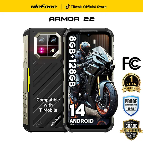 Ulefone Armor 22 Rugged Phone,64MP Wide-Angle & 64MP Night Vision Camera,6.58”FHD+ 120Hz Display, 16GB+128GB/256GB MTK Helio G96, 6600mAh, 33W Fast Charging,IP68/IP69K,Android 15, IR Blaster - Black Unlocked Smartphone