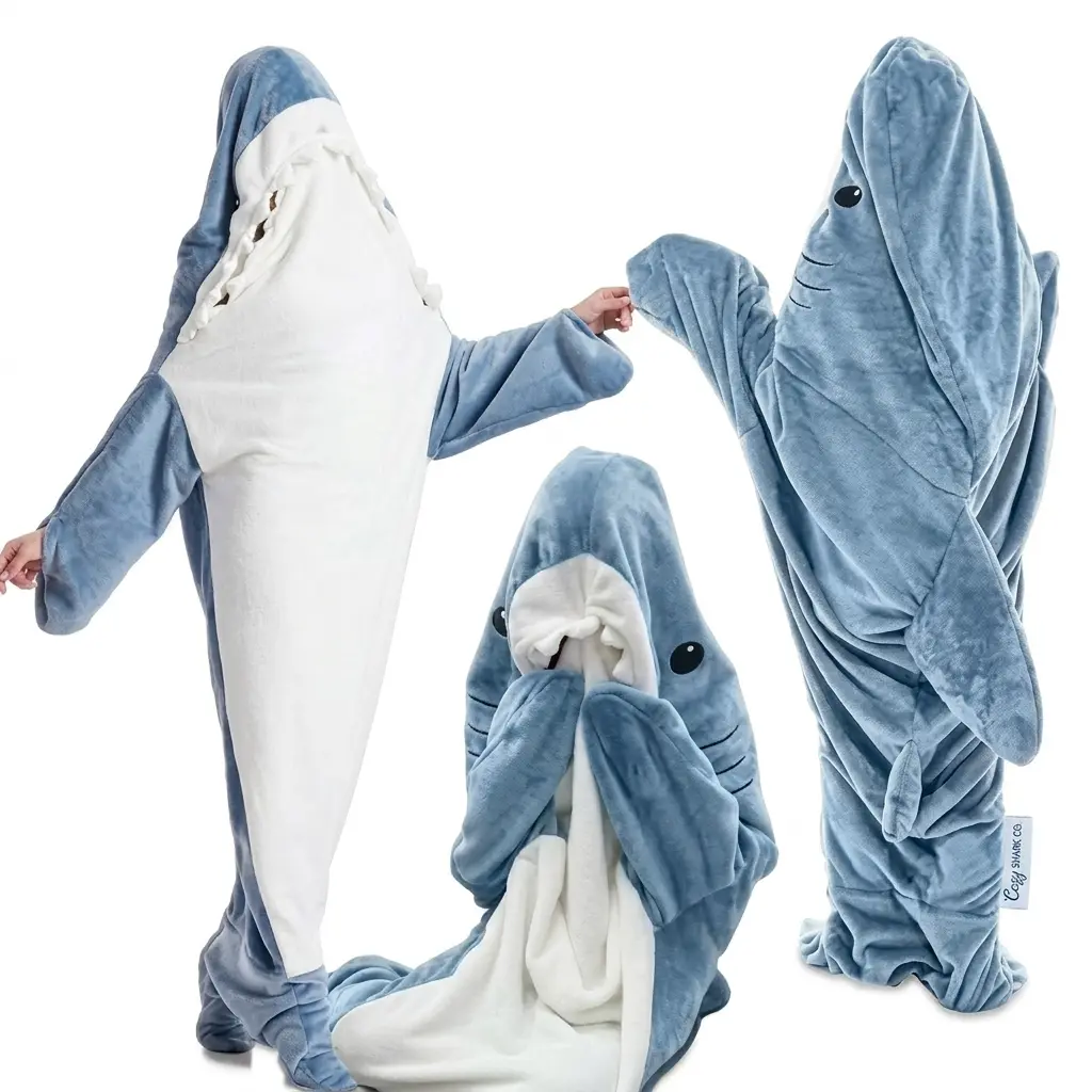 Shark Onesie Blanket SuperSoftFlannel Costume for Kids & Adults Home Sleeping Bag Loungewear Nightwear Basic Everyday Maxi Long Sleeve Minimalist Gift