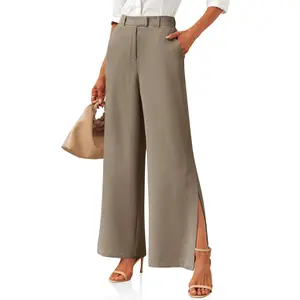 Cicy Bell Womens Side Split Dress Pants Elastic High Waisted Wide Leg Business Casual Trousers with Pockets
