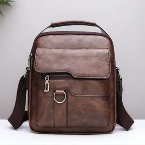 Men's Business Casual Soft PU Leather Crossbody Bag - Upright Design Slim Square Tote, Trendy Single-Shoulder Handbag & Travel Backpack for Daily Commute & Weekend Trips