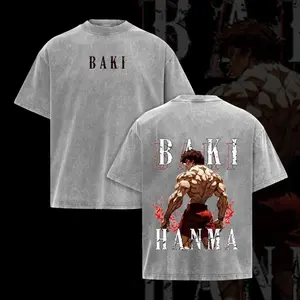 Baki Hanma Yujiro Demon Back Graphic Tee, Anime Gym Shirt for Men, Vintage Washed Oversized Pump Cover, Strongest Creature Streetwear, Harajuku Manga Apparel, Heavy Cotton Fitness Fan Gift Top