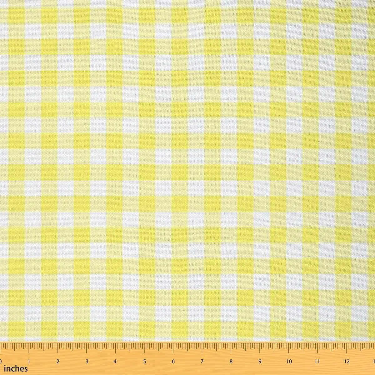 Feelyou Classic Grid Checkered Fabric by Yard Lengths - Light Yellow White Gingham Check Soft Polyester Fabric for Room Decor, Home Interiors Decoration Projects
