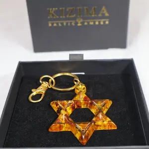 Handmade Amber Star of David Keychain – Judaica Gift – Jewish Symbol Charm with Gift Box by KIZIMA USA