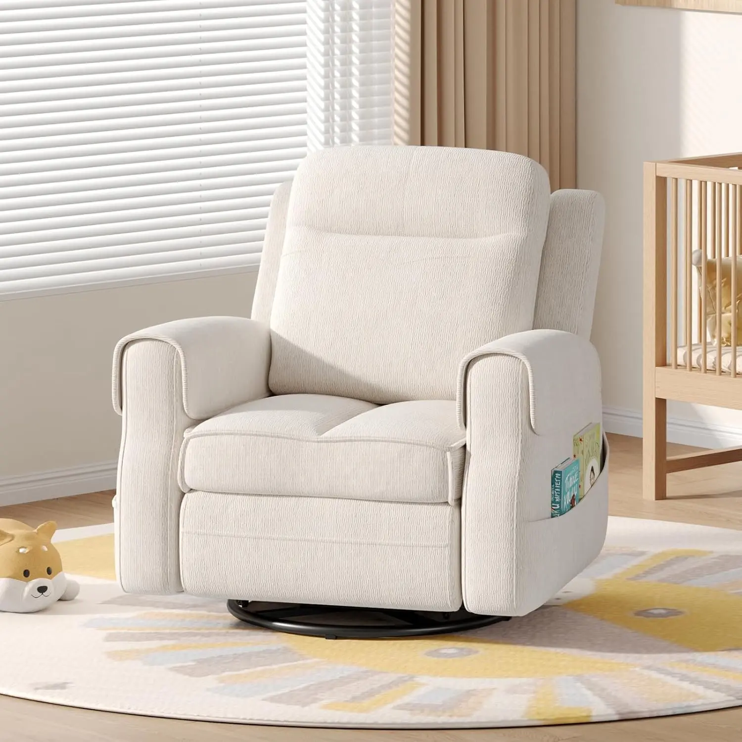 [tiktokshopbacktoschool] Vabches Faux Shearling Recliner Chair - 360° Swivel Rocker with Adjustable Footrest and Backrest, Plush Upholstered Single Sofa for Small Spaces, for Living Room/Nursery/Home Theater Fuzzy Club Chair Lazy Chair