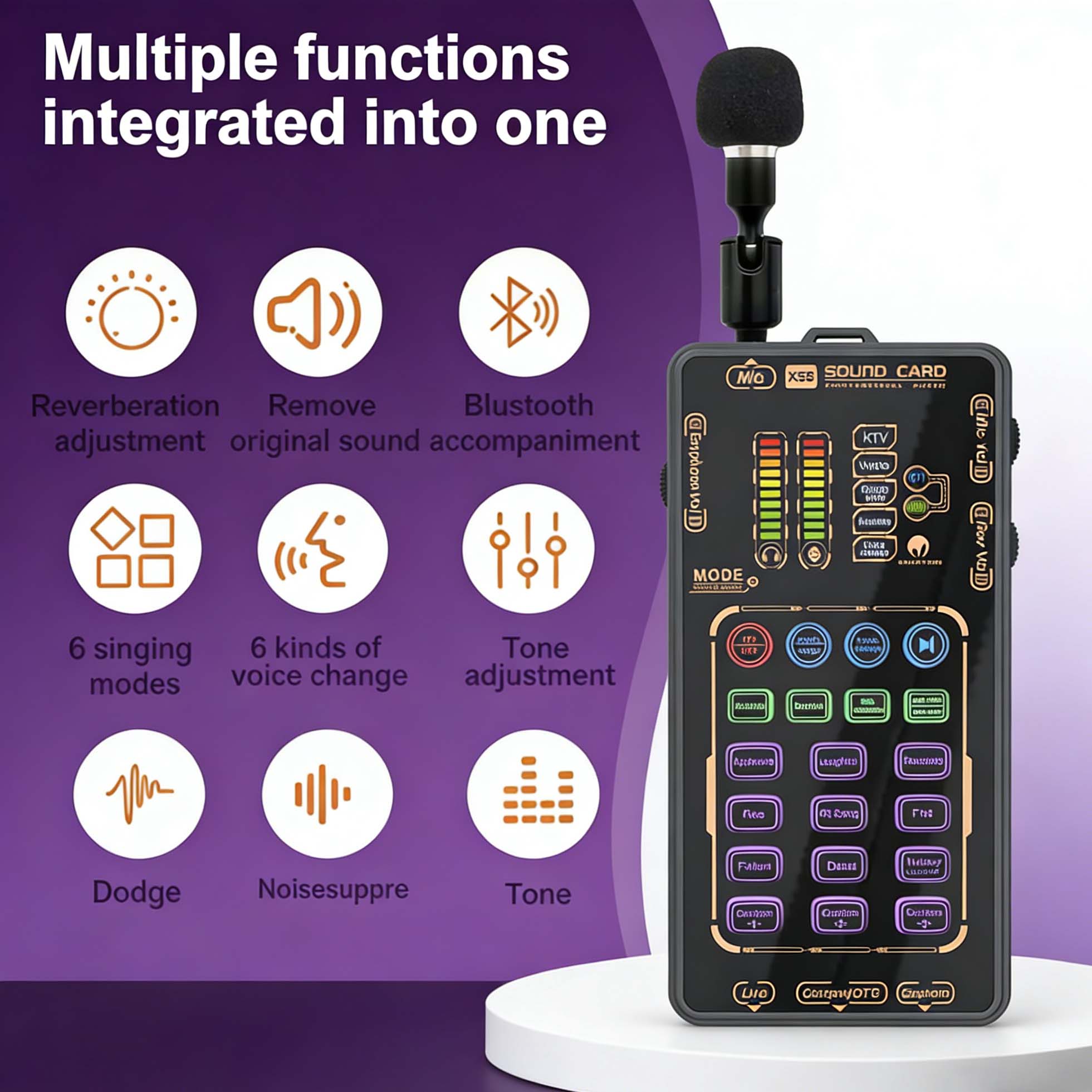 Portable X55 Pro voice changer kit, multifunctional voice changer set, multifunctional mini sound card, comes with 8 voice change modes and fun sound effects, perfect for gaming, dubbing, a must-have for content creators, vias payment custom Portable X55 Pro voice changer kit, multifunctional voice changer set, multifunctional mini sound card, comes with 8 voice change modes and fun sound effects, perfect for gaming, dubbing, a must-have for content creators, vias payment custom