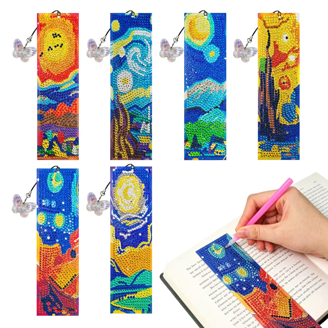 DIY Diamond Painting Kit Bookmark with 6 Acrylic Tassel Beaded Bookmarks, Beginner-Friendly DIY Craft Supplies, Book Accessories for Adults & Beginners
