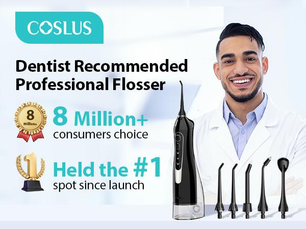 COSLUS CX20 2-Pack Cordless Water Flosser, 10 Nozzles,IPX7 Waterproof Oral Irrigator for Home and Travel | Perfect for Braces, Orthodontics & Dental Care/Fights Plaque&Tartar,Hygiene Health Cleaning Convenient oral teeth cleaner Toothcare
