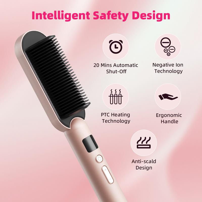 Women's Ring Hair Straightener Brush - Professional Straightening Iron with Integrated Comb, Fast Heating & Anti-Scald Design, Salon-Perfect Hair at Home